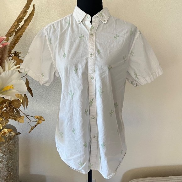 Denim & Flower Cactus Print Cotton Button Down Shirt Unisex Medium - Picture 1 of 10